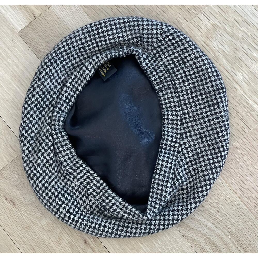 Hat Cap Beret Womens One Size Black Houndstooth Tweed Lined Wool Blend - Picture 8 of 8